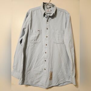Tyndale Flame Resistant Shirt L Canvas Workwear Made USA Blue Chambray Protect